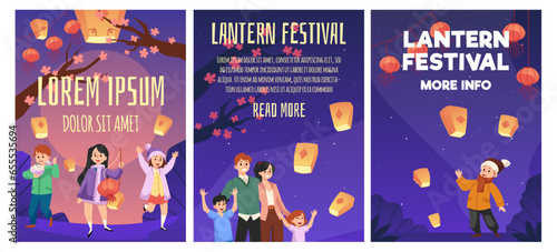 Set of posters or vertical banners about Lantern Festival flat style