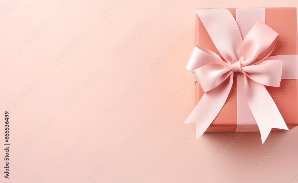 Pink bow gift box on isolated pastel background