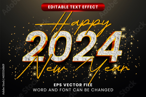 2024 happy new year glittery silver and gold 3d editable vector text effect