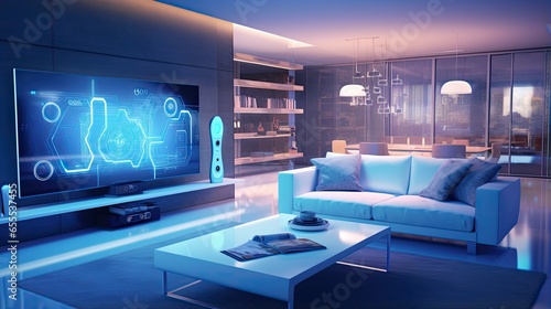 Concept art illustration of living room interior in cyberpunk style © Fiva