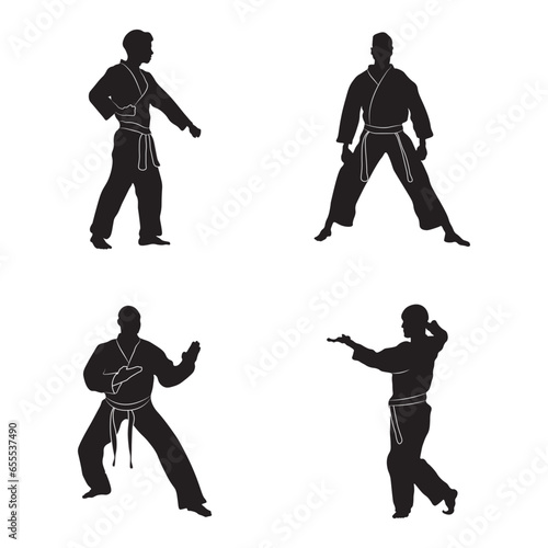 Karate Fighter Silhouette Set. Isolated on White Background. Vector Illustration. 
