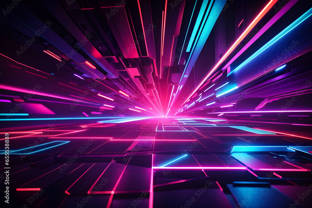 Obraz premium abstract background with glowing neon lines, 3d illustration, horizontal
