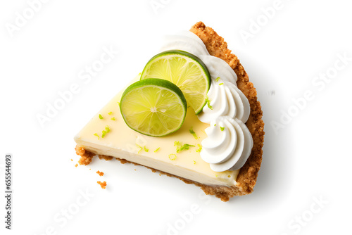 delicious slice of key lime pie isolated on white background photo