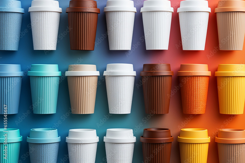 Plastic disposable drink beverage coffee background paper cups Plastic disposable drink beverage coffee background paper cups