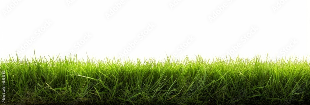 A freshly cut, mowed lawn with longer grass at the edge of the lawn that is yet to be cut isolated against a white background, Generative AI A freshly cut, mowed lawn with longer grass at the edge of the lawn that is yet to be cut isolated against a white background, Generative AI