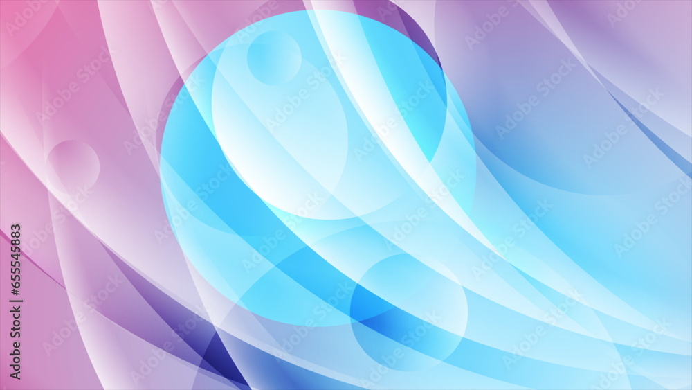 Blue pink waves and glossy circles abstract geometric background Blue pink waves and glossy circles abstract geometric background