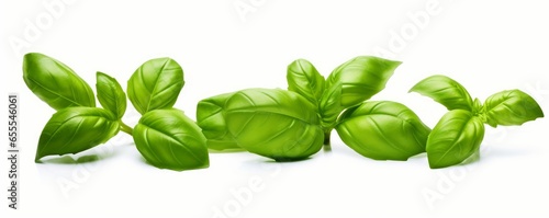 Fresh green basil leaves grown in a herb garden isolated against a white background, Generative AI
