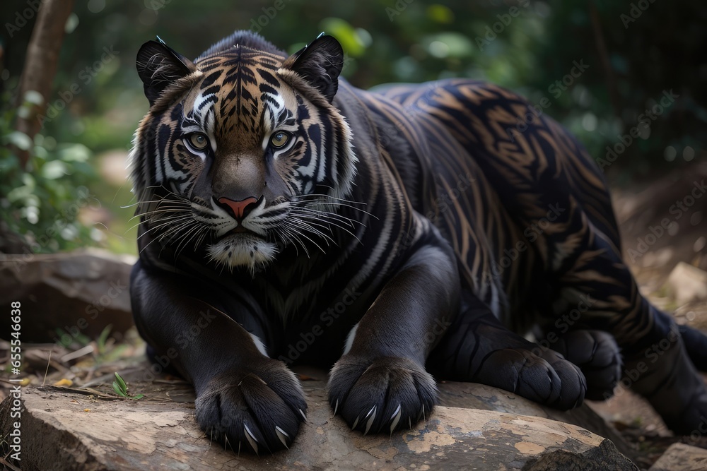 portrait of a black jaguar tiger in a wild background photo