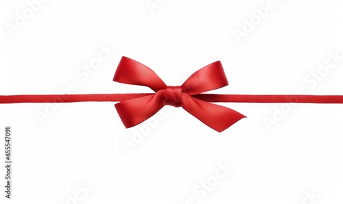 Red straight string and bow, knot isolated against a white background, Generative AI