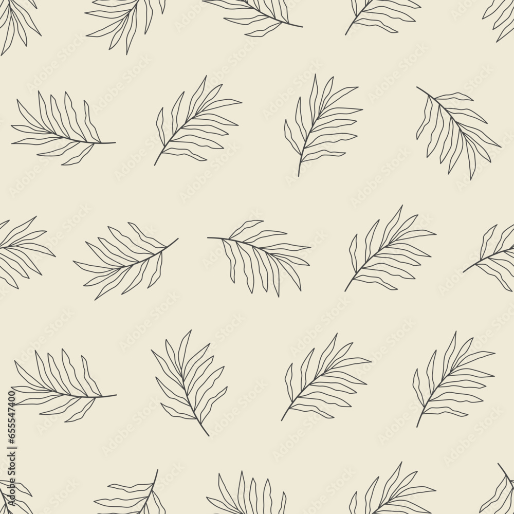 Tropical floral line art seamless pattern. Suitable for backgrounds, wallpapers, fabrics, textiles, wrapping papers, printed materials, and many more.