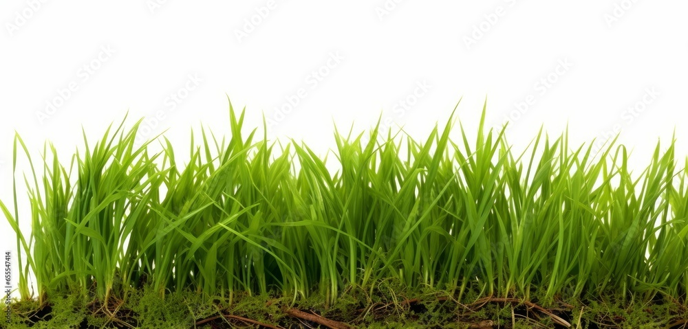 Fototapeta premium Fresh green grass isolated against a white background, Generative AI