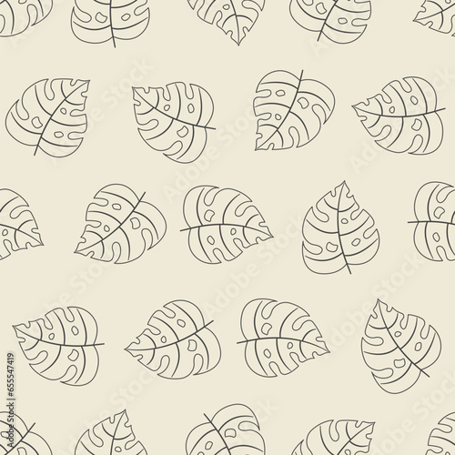 Tropical floral line art seamless pattern. Suitable for backgrounds, wallpapers, fabrics, textiles, wrapping papers, printed materials, and many more.