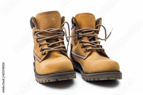 A pair of work boots isolated on a white background, Generative AI