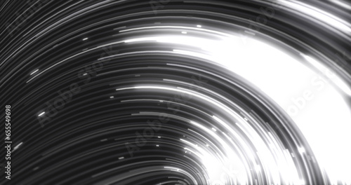Abstract energy black and white swirling curved lines of glowing magical streaks and energy particles background