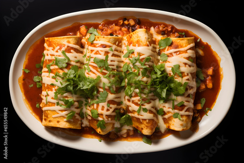 delicious plate of enchiladas isolated on black