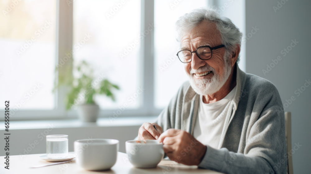 Smiling senior person at kitchen Smiling senior person at kitchen