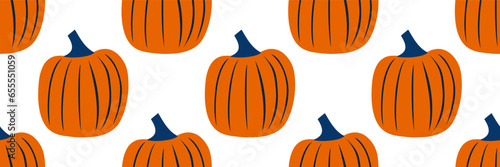Cute orange pumpkin pattern white background seamless design. Vector graphic illustration.