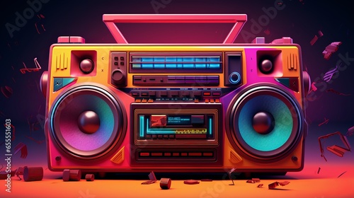 vibrant 3d boombox illustration in retro colors on white background