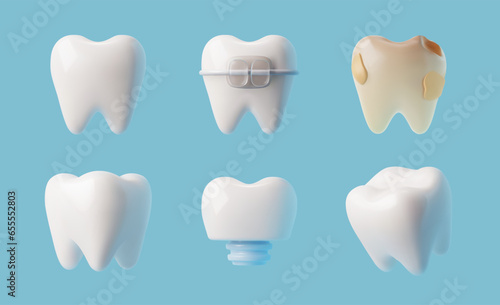 Set of various realistic teeth 3D style, vector illustration photo