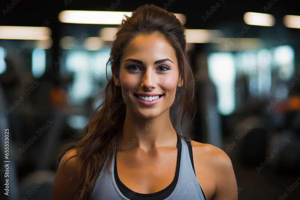 Empowered Athletic Woman A Portrait of Fitness and Determination in the Gym. created with Generative AI Empowered Athletic Woman A Portrait of Fitness and Determination in the Gym. created with Generative AI