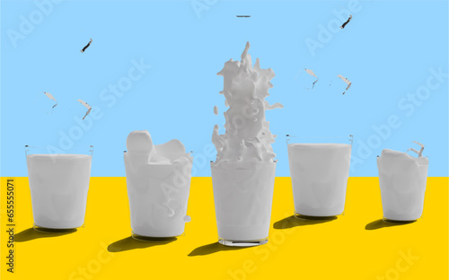 Cup milk 3D render to vector Can move and change color for packaging Used to advertise health products 3d vector new collection 2024 