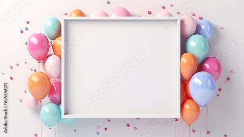 birthday party frame mockup surrounded by gift and balloons photo