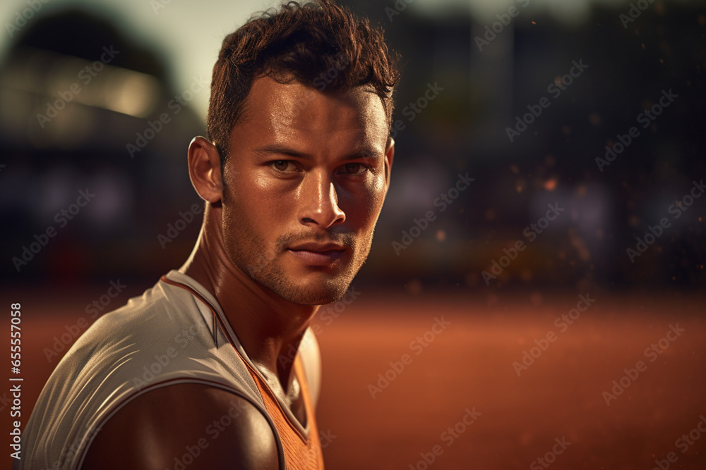 Male tennis player competing in tennis court Male tennis player competing in tennis court