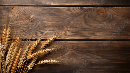 Rye Grain on Wooden Background with Ample Copy Space