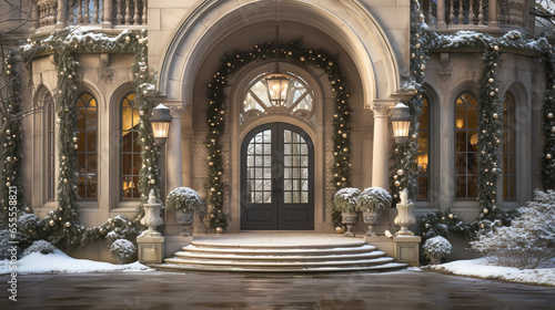 contemporary entrance with christmas decoration
