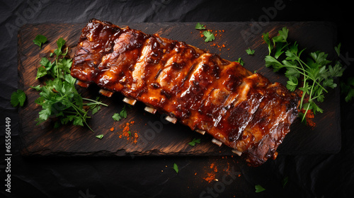 Canvastavla Delicious barbecued ribs seasoned with a spicy basting sauce and served with cho