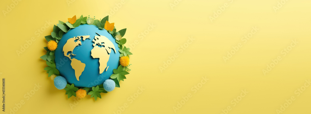 Eco Friendly Earth Banner with Copyspace, Papercraft Style, Save the World Background, Earth day, Environment Day. Eco Friendly Earth Banner with Copyspace, Papercraft Style, Save the World Background, Earth day, Environment Day.