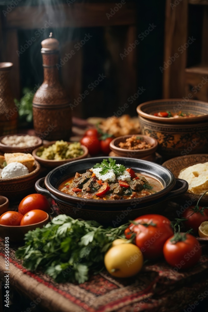 A variety of delicious food displayed on a table A variety of delicious food displayed on a table
