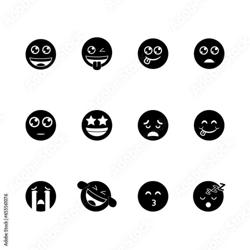 emoticon icon set over white background, silhouette style, vector illustration