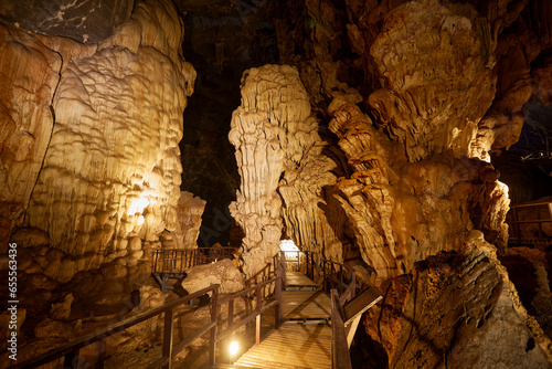 A beautiful of stalagmite and stalactite at Phu Pha Petch cave photo