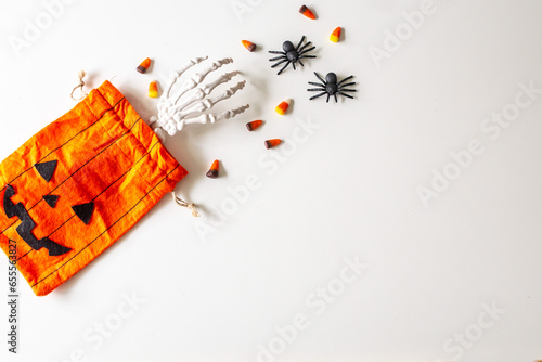 Halloween Flaylay with treat bag, candy corn, spiders photo