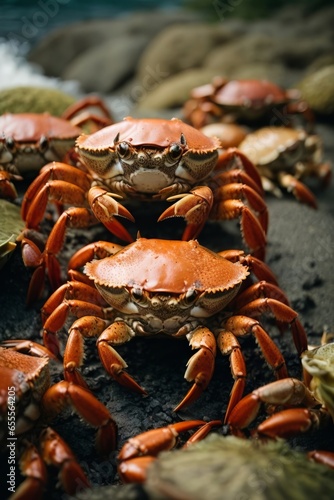 Crabs resting on a rocky surface