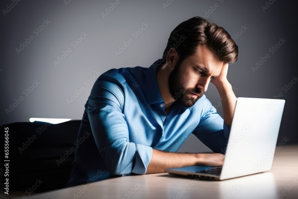 Man sit at table with notebook. Business or finance leader or manager concept. Generative AI Man sit at table with notebook. Business or finance leader or manager concept. Generative AI