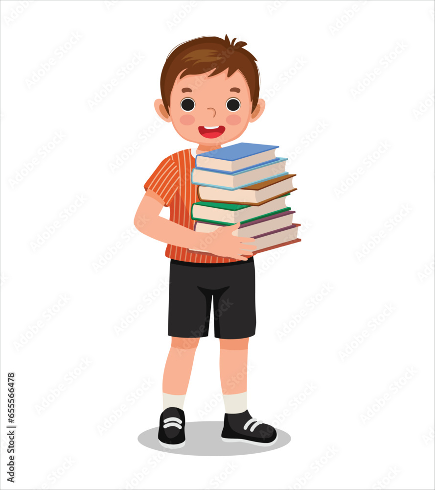 Cute little boy carrying pile of books Cute little boy carrying pile of books