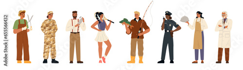Young diverse people with different profession and hobbies
