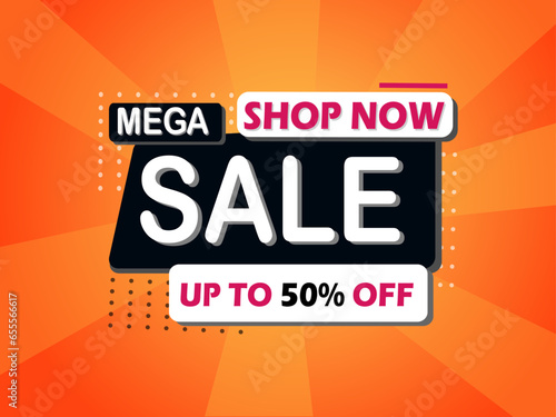 mega sale up to 50% off  orange color background
