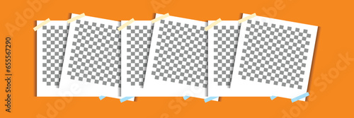 Photo booth picture frames. Vintage white empty, instant photos and photographs strips vector illustration Collection