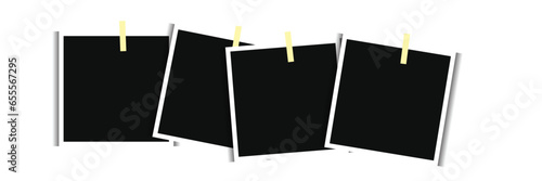Photo booth picture frames. Vintage white empty, instant photos and photographs strips vector illustration Collection