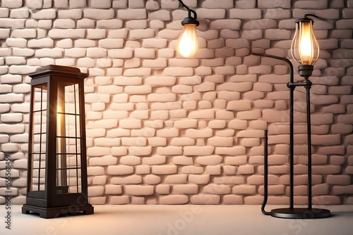 Lamp and beautifull home room decorate on brick wall background.