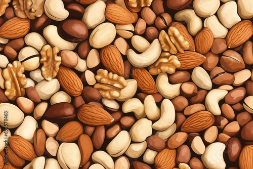 Seamless background with nuts. illustration for your design. Background illustration of various natural fresh nuts, AI Generated