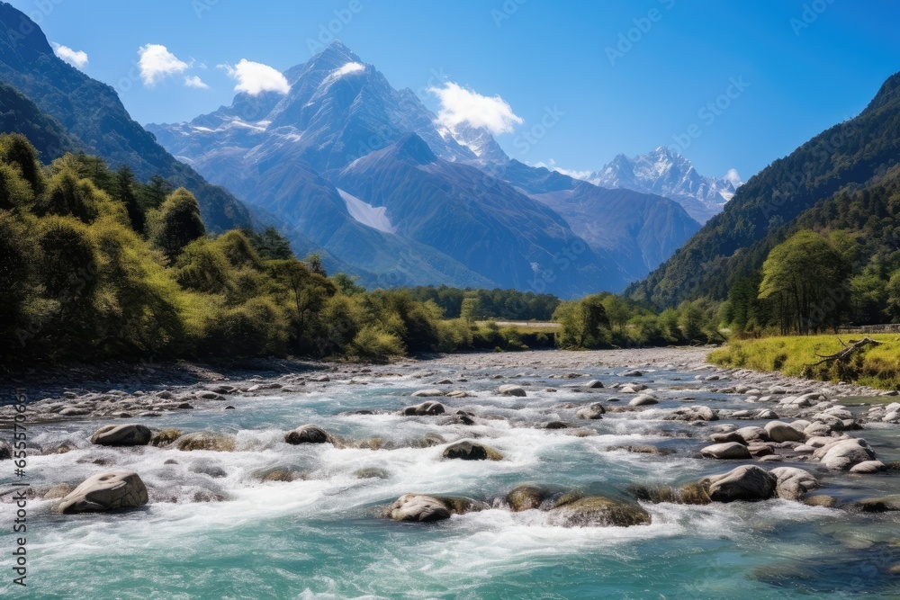 Mountain river in the Himalayas, Annapurna region, Nepal, Baishui River Baishui Tai or White Water River at Jade Dragon Snow Mountain Yulong mountain in Yunnan, China, AI Generated Mountain river in the Himalayas, Annapurna region, Nepal, Baishui River Baishui Tai or White Water River at Jade Dragon Snow Mountain Yulong mountain in Yunnan, China, AI Generated