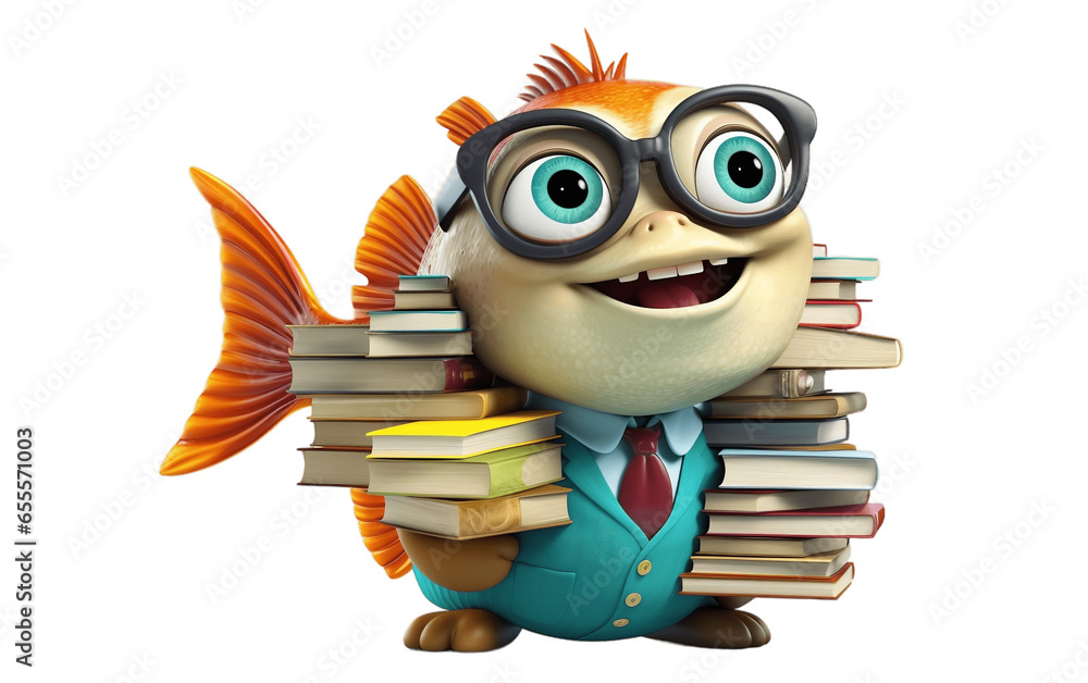 Bookish Fins Whimsical Librarian Fish Art