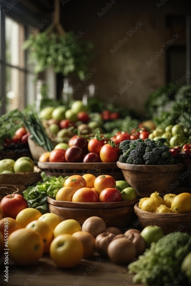 A colorful variety of fresh fruits and vegetables on a vibrant display