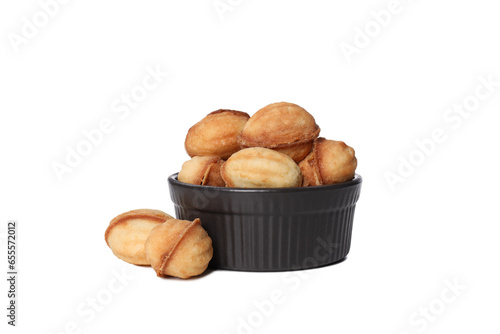 PNG, Cookies nuts with condensed milk in bowl, isolated on white background