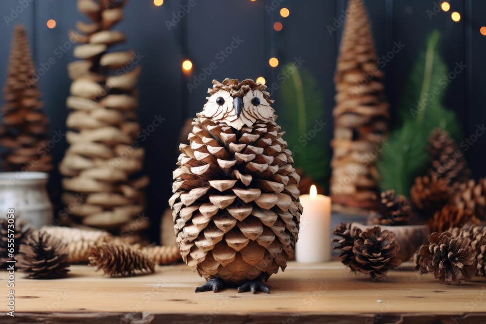 Obraz premium natural pinecone turkey craft on a wooden table
