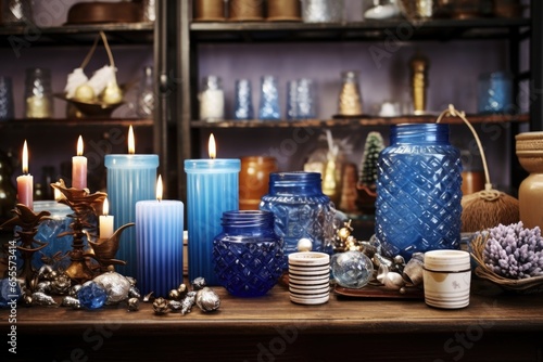 homemade candles for hanukkah on a crafting table © altitudevisual